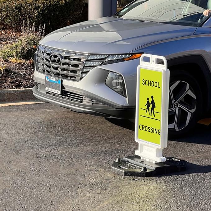 Plasticade Crosscade Crosswalk Sign, 24" Vertical Panel with 12x24 School Crossing Sign, Impact-Resistant Rubber Base, and Diamond Grade Reflective Background