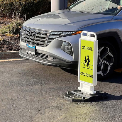 Plasticade Crosscade Crosswalk Sign, 24" Vertical Panel with 12x24 School Crossing Sign, Impact-Resistant Rubber Base, and Diamond Grade Reflective Background