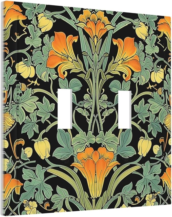 Decorative Switch Plates William Morris Vintage Floral Green Yellow 2 Gang Double Toggle Outlet Light Switch Cover Wall Plate Electrical Faceplate for Bedroom Home Decor
