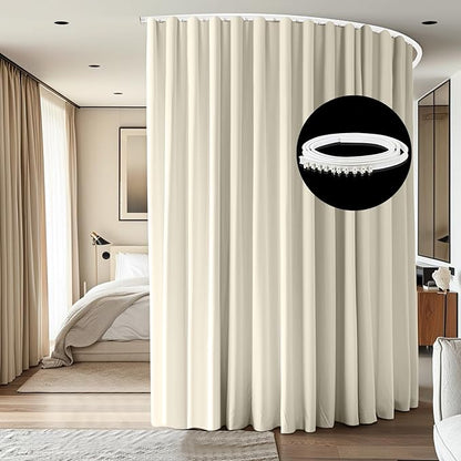 Room Divider Ceiling Mounted Curtains Track Sets Extra Wide Blackout Curtain Flexible Tracks for Bedroom Privacy Partition Separator, 1 Panel Beige Drape and White Rail, W10 x H9ft