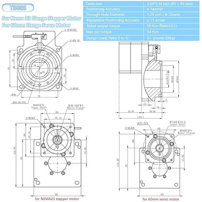 Hollow Rotary Actuator Ratio 10:1 Hollow Rotating Table Precision Rotary Reducer High Accuracy Hollow Rotary Platform for NEMA23 6.35mm 8mm Shaft/60 mm Servo Motor 14mm Shaft Alternative Cam Indexer