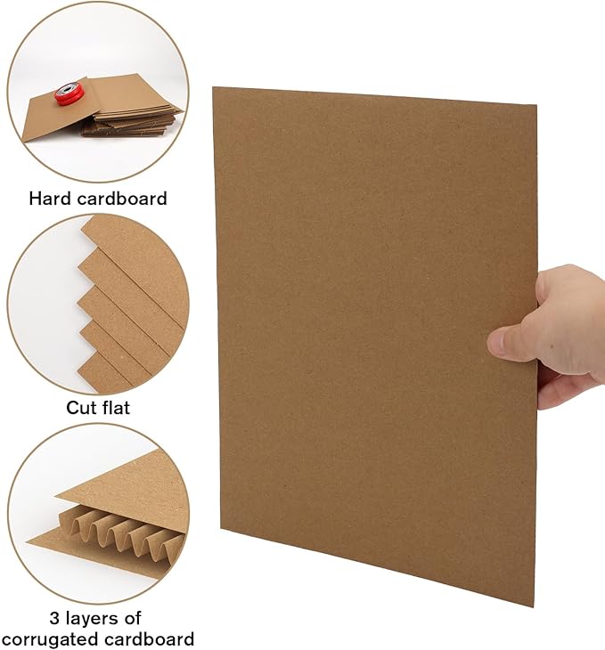 Calenzana 9x12 Corrugated Cardboard Sheets Set of 50, Flat Card Boards Inserts for Crafts, Packing, Shipping, Moving, Mailing
