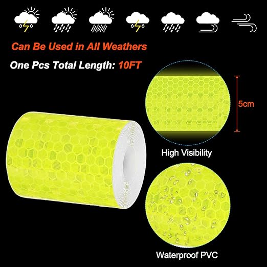 PATIKIL 2 Inch x 10 ft Reflective Tape, 1 Roll Waterproof Self Adhesive High Visibility Caution Warning Safety Tape Reflector with Scraper for Trucks Trailers Cars, Bright Yellow