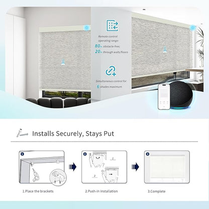 Motorized Blinds with Remote Custom Size Blackout Smart Roller Shades Compatible with Alexa Google, Electric Blinds for Windows