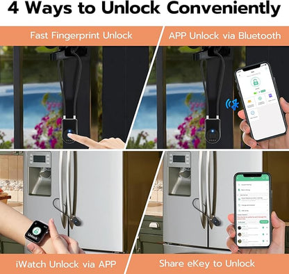 Fingerprint Cable Lock, eLinkSmart Fridge Locks with Bluetooth APP Control, Biometric Smart Padlock for Adults Baby Proof Cabinet Refrigerator French Door Cabinet Gate Locker Bike, 14.9'' Long Black