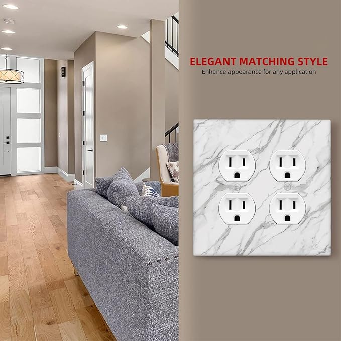 Decorative Outlet Covers Modern Grey Marble Texture 2 Gang Light Switch Cover Plate Double Duplex Wall Plates for Electrical Outlets Switch Plate Covers for Bedroom Kitchen Home Decor
