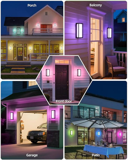 RAYVO Outdoor Wall Light, 1500LM RGBCW Smart Porch Lights Color Changing Exterior Lighting Fixtures, IP65 Waterproof Outdoor Sconce Lights for House Compatible with Alexa Google Assistant, ETL Listed