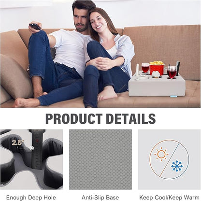 Couch Cup Holder Pillow-Sofa Cup Holder for Bed, Rv, Tv, Car, Man Cave, Backseat | Remote, Drinks, Snacks Tray Caddy Cupholder (PULightGrey)