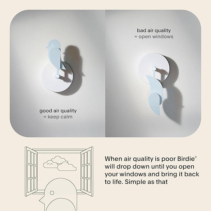 Birdie 2.0 - Design Indoor CO2 Monitor - Air Quality Meter for Home & Office - Promotes Mental & Physical Health - Modern Interior Decor - Reducing Health Risks with Clean Air (Glacier, FullBirdie)