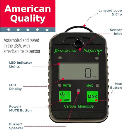 Inspector Portable Carbon Monoxide Detector with Visual and Audio Alarms – Waterproof Digital CO Detector for Personal, Ambient, and Combustion Monitoring