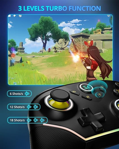 Multi-Platform Wireless Controller, PC Gaming Controller with 2.4G Adpater/Hall Joysticks/Hall Triggers/1200 mAh Battery/4 Programmable Buttons/RGB Lighting, Compatible with PC Windows 7/8.1/10/11, Switch/OLED/Lite, iOS, Android, Steam-Black