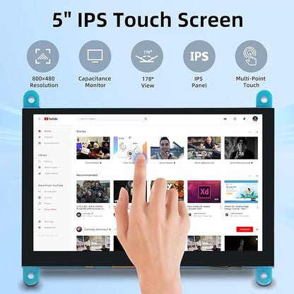 5'' Raspberry Pi Monitor, Capacitive Touchscreen Monitor 800x480 HDMI IPS Screen for Raspberry Pi 5 4 3 2 Zero BB, Driver-Free
