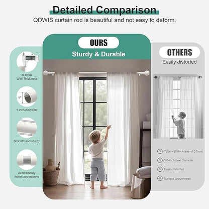 Antique White Curtain Rods for Windows 72 to 144 inch,1" Adjustable Heavy Duty Window Curtain Rod Leaf Finials,Rustic Decorative Drapery Rods Set,Size:36-150''