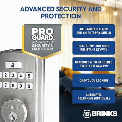 BRINKS Security Door Locks, High-Security Keyless Entry, Smart Electronic Door Lock with Deadbolt, Up to 50 Codes, Automatic Locking (Deadbolt & Passage Lever, Satin Nickel)