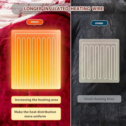 Heated Electric Blanket Queen Size - 84"x90" Flannel Heating Blanket with 10 Heating Levels & 5 Time Settings Over-Heat Protection, Winter Warmer for Adults with ETL Certification（Red）