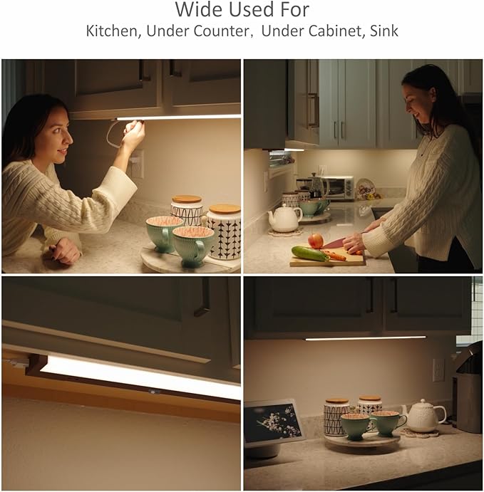 Under Cabinet Lighting Motion Sensor Hardwired, 24 Inch 12W Dimmable, 5 CCT 2700/3000/3500/4000/5000K, Eyes Care Design Linkable Under Counter Lights for Kitchen, Sink, ETL Listed, Bronze