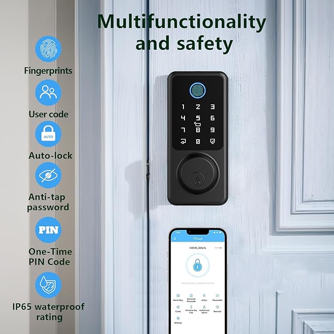 Keyless Entry Lock for Front Door, Fingerprint Door Lock with Touchscreen Keypad, Electronic Deadbolt for Home and Hotel