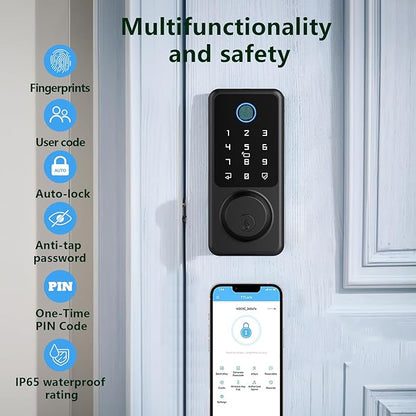 Keyless Entry Lock for Front Door, Fingerprint Door Lock with Touchscreen Keypad, Electronic Deadbolt for Home and Hotel