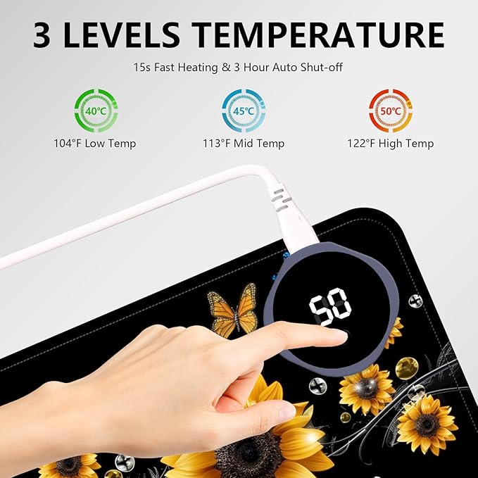 Heated Mouse Pad with 3 Levels Heated & 3 Hours Auto Shut-Off Mouse Pad for Warming Hands in Office Home, 31.5" x 13"Large Safe Desk Mat Hand Warmer，A River of Flowers