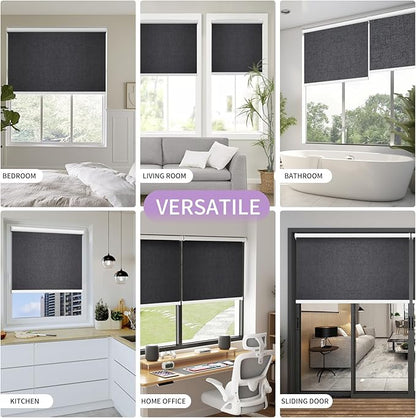 Astomi Motorized Blinds with Remote - Blackout Smart Roller Shades Compatible with Alexa & Goggle Home, Solar Rechargeable, Custom Size 22" - 100" for Indoor Window, Elegance Black
