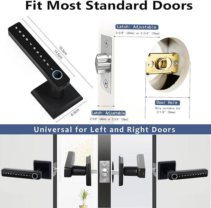 MINIA Keyless Entry Door Lock with Handle,Digital Door Knob,Smart Door Locks,Fingerprint Door Lock for Bedroom,Office and Hotel,Black Door Knobs