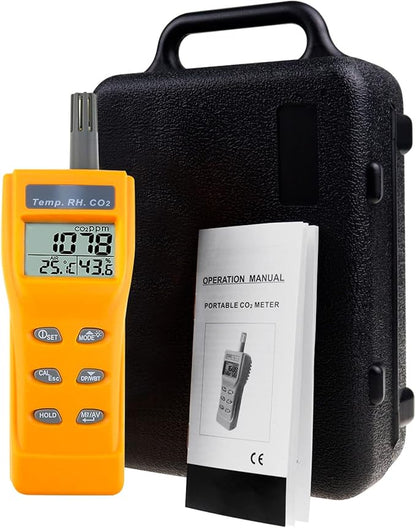 CO2 Meter Portable CO2 Detector Digital CO2 Monitor with Alarm Function Carbon Dioxide Temperature and Humidity Meter, NDIR CO2 Sensor Indoor Air Quality Monitor for Home Office Grow Room
