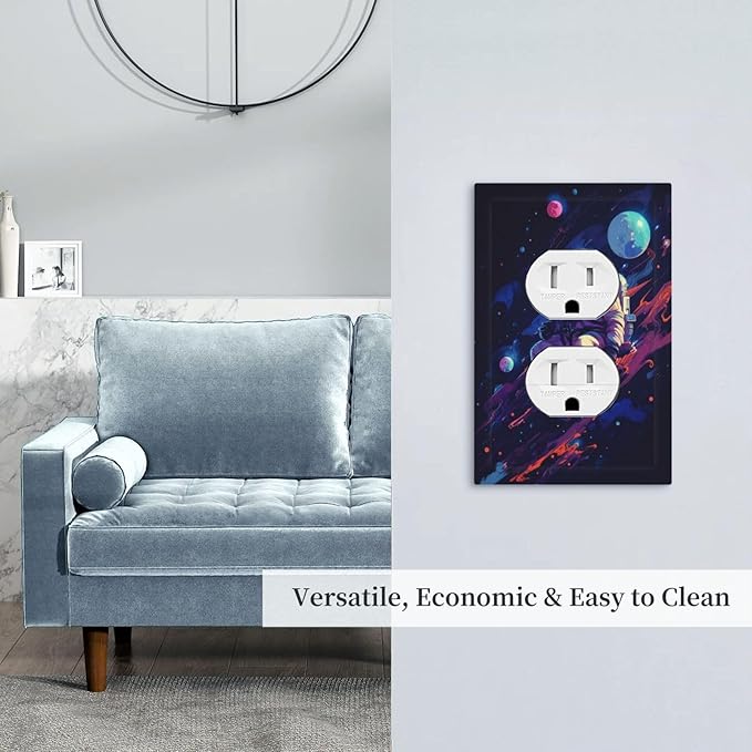 Decorative Outlet Covers Purple Space Astronaut Planet 1 Gang Duplex Light Switch Cover Plate Wall Plates for Electrical Outlets Electrical Switchplate Face Plate for Bedroom Home Decor