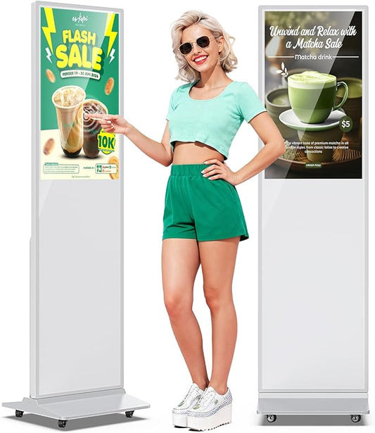 32 Inch Indoor Touchscreen Digital Signage Floor Standing Digital Interactive Kiosks LCD Totem Monitor with WiFi/USB Input Auto Media Player Android System,Store Displays Screens(White)