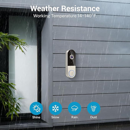 Wireless Doorbell Camera with Rechargeable Battery, 1080P Resolution, 2-Way Audio, Night Vision, AI Human Detection, Cloud Storage, 2.4G WiFi