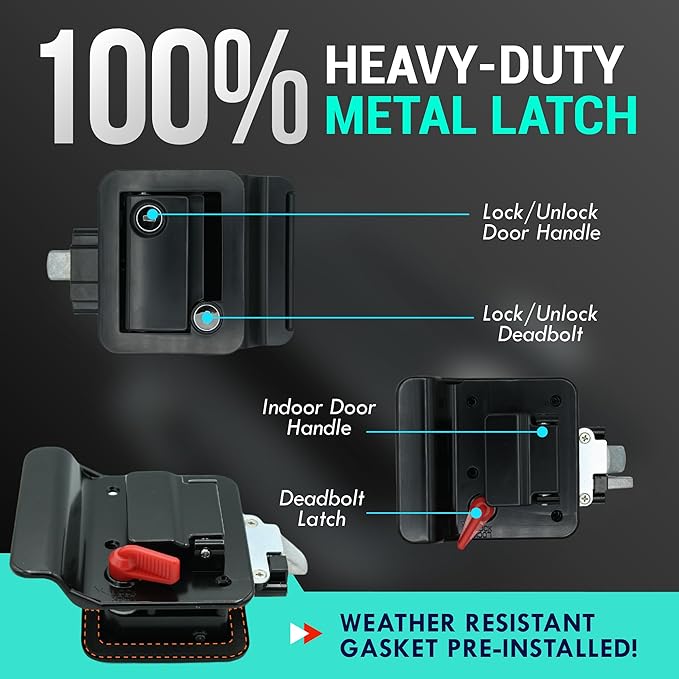 LATCH.IT Black RV Door Lock Replacement | All Metal RV Door Handle Fits 2.75"x3.75" Holes | Camper Door Lock | RV Latch | Camper Lock Replacement | RV Door Latch for Trailers, Fifth Wheels & More
