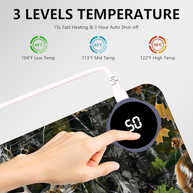 Heated Mouse Pad with 3 Levels Heated & 3 Hours Auto Shut-Off Mouse Pad for Warming Hands in Office Home, 31.5" x 13"Large Safe Desk Mat Hand Warmer，Maple Elk