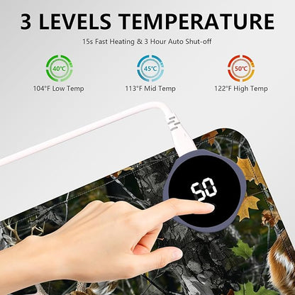 Heated Mouse Pad with 3 Levels Heated & 3 Hours Auto Shut-Off Mouse Pad for Warming Hands in Office Home, 31.5" x 13"Large Safe Desk Mat Hand Warmer，Maple Elk