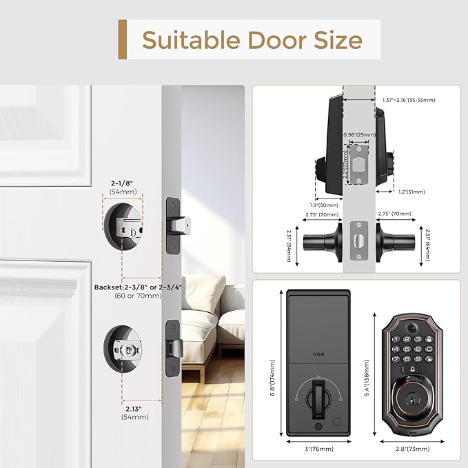 WiFi Video Smart Lock with Camera & Doorbell - 5-in-1 Keyless Entry, Fingerprint, Keypad, App Control, Two-Way Audio, Auto Lock, Waterproof, Easy Installation