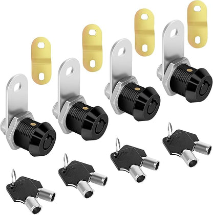 Cabinet Locks with Keys RV Storage Lock, 5/8" Cylinder Toolbox Locks Fits RV Compartment Replacement Set with 8 Keys, Black Finish (4, Black 5/8 Inch)