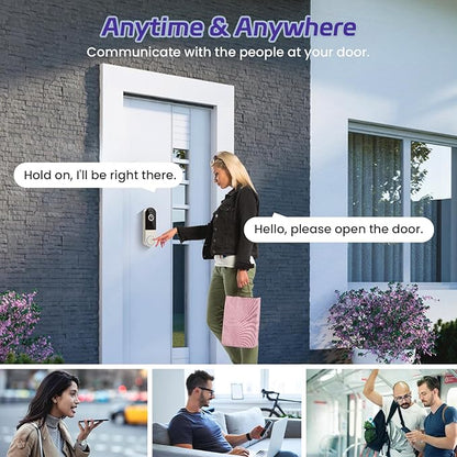 1080p Wireless Video Doorbell Camera with AI Human Detection, 2-Way Audio, Night Vision, Cloud Storage, Real-Time Alerts, 2.4G Wi-Fi Only