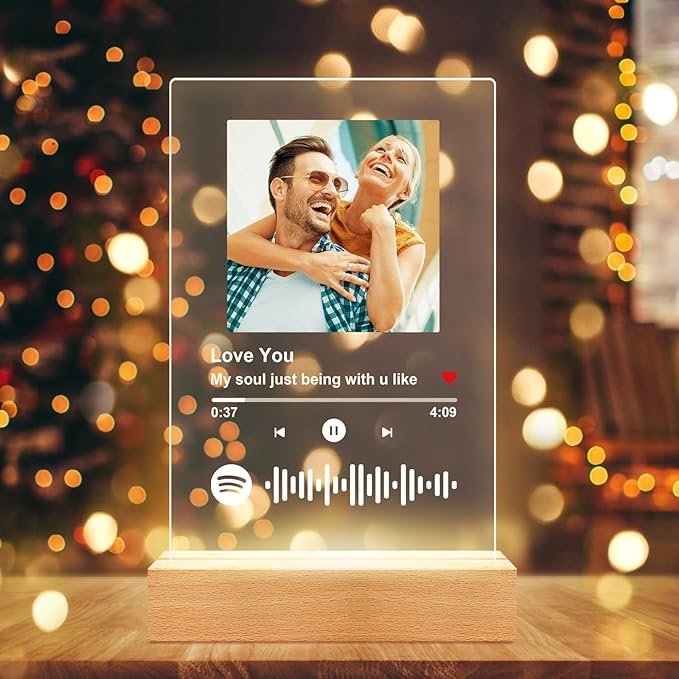 Custom Spotify Plaque, Customized Acrylic Song Plaque Photo Frame, Personalized Picture Frame, Personalized Anniversary Birthday Valentines Day Gifts for Women Men Her Him Girlfriend Boyfriend Couple