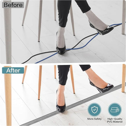 Floor Cord Cover Self Adhesive Cord Hider Floor Extension Cord Covers for Floor Power Cord Protector Cable Management Prevent Cable Trips Cable Cavity 0.47" W x 0.27" H (Light Grey Wood, 20Ft)