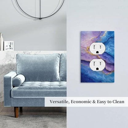 Decorative Outlet Covers Abstract Blue Purple Gold Marble Texture 1 Gang Duplex Light Switch Cover Plate Unique Wall Plate Electrical Switch Plate Covers for Bathroon Kitchen Home Decor