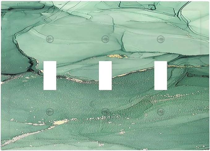 Decorative Switch Plates Simple Green Marble 3 Gang Wall Plate Triple Toggle Light Switch Cover Faceplate Electrical Wall Panels for living Room Office Decor