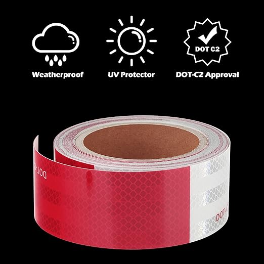 LLPT Reflective Tape 1/2” x 33 Ft DOT-C2 High Visibility Safety Tape Flexible Waterproof Intense Reflector for Trailer Truck Car RV Boat Camper Color Yellow (RT053Y)