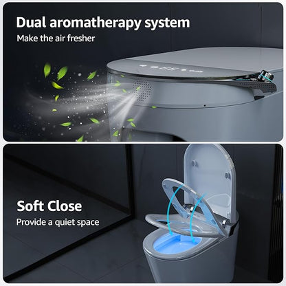 Smart Toilet with Bidet Built In, Auto Open & Close, Foot Sensor Flush, Heated Seat, Warm Water, Dryer, Tankless Dual Flush Elongated Toilet, Foam Shield, LED Night Light & Remote Control