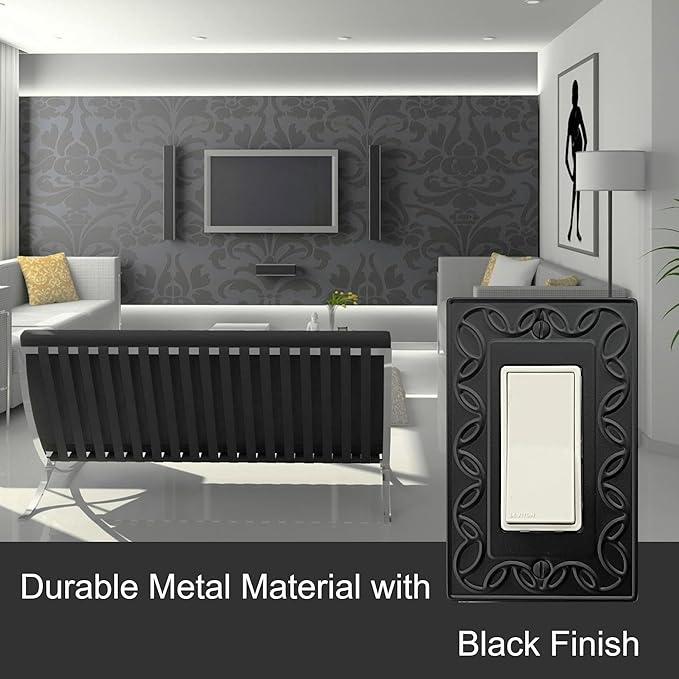 Single Decorator Light Switch Cover NovaBloom Metal Wall Plate, 4-Pack Black 1 Gang Single Rocker, for Receptacle Dimmer Switch Cover GFCI Outlet Decorative Wallplate, Durable