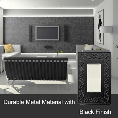 Single Decorator Light Switch Cover NovaBloom Metal Wall Plate, 4-Pack Black 1 Gang Single Rocker, for Receptacle Dimmer Switch Cover GFCI Outlet Decorative Wallplate, Durable