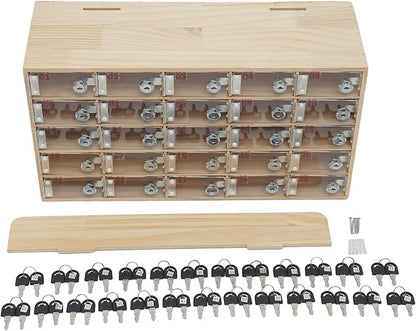 Cell Phone Locker Box 25 Slots Cell Phone Organizer Cabinet with Combination Locks Wall-Mounted Locking Cell Phone Storage Box for Classroom Office,Shool,Office (25 Slots, Wood+Acrylic)