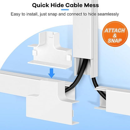126in Cord Hider Kit, ZhiYo Cord Covers for Wall Mounted TV, Paintable Wire Cover for Cords, TV Cable Hider Wall Kit, Cable Cover Wire Management, White Cord Concealer, 8 x L15.7in W0.95in H0.55in