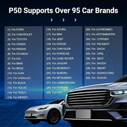 OBD2 Scanner P50 - SRS Airbag Reset Tool，2025 Car Scanner Support Battery Reset/SAS Reset, One-Click Airbag Car Diagnostic Tool Covers 95 Brands and 15300+ ECU Part No, Some MCU.