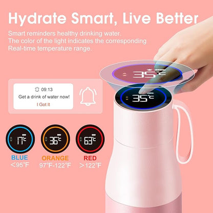 VSITOO 15oz Smart Self Cleaning Water Bottle，Insulated Water Bottle with Stainless Steel, BPA-Free, AI Self-Clean, 30-Day Battery, Magnetic Charging for Travel, Gym or Office, Pink