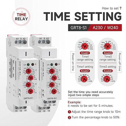 Asymmetric Cycle Timer Relay 1SPDT AC 230V 16A Long or Short Period Repeat Cycle Tntermittent Timer Electronic Relay in Din Rail (GRT8-S1 AC 230V)
