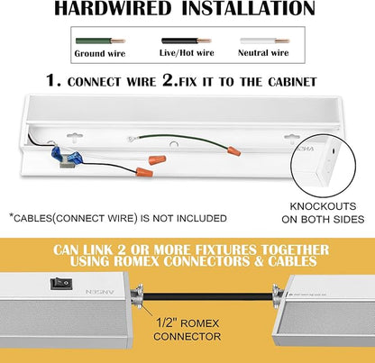 Ansen 36inch 22w 1426lm Hardwired Under Cabinet Lights, 5CCT 2700K-5000K, CRI 92+, R9 90+, UGR Lower Than 16, LED Dimmable Under Counter Lighting for Kitchen