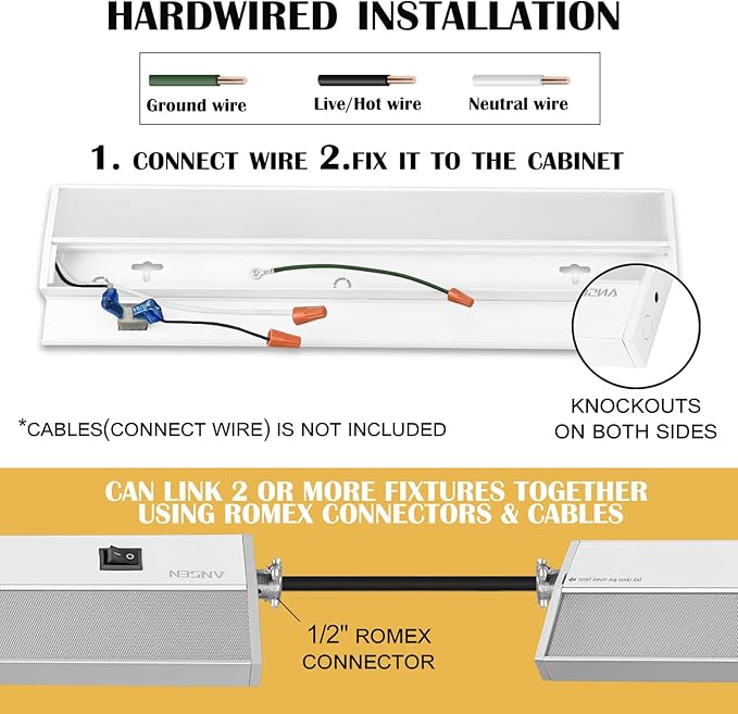 Ansen 12inch 10w 666.7lm Hardwired Under Cabinet Lights, 5CCT 2700K-5000K, CRI 92+, R9 90+, UGR Lower Than 16, LED Dimmable Under Counter Lighting for Kitchen